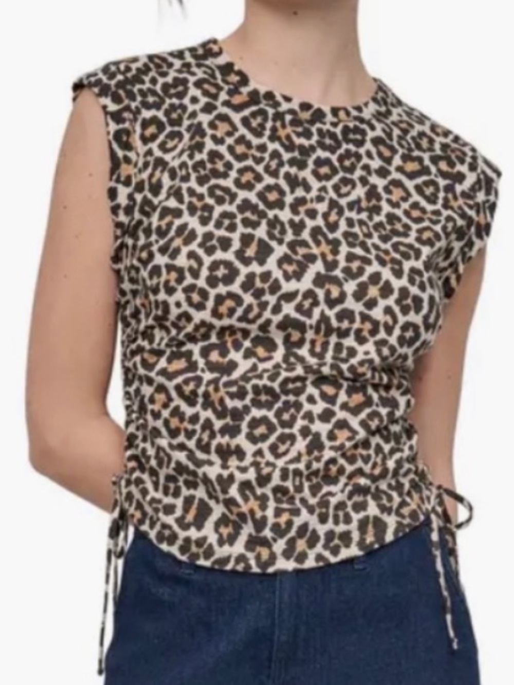 Dkny Leopard Print Sleeveless Tank Top - Black/Tan/Cream